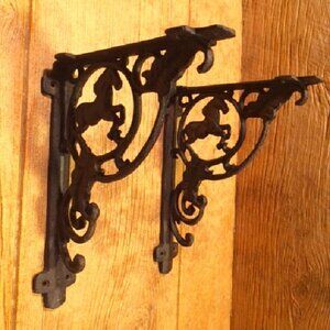 Two (2) Cast Iron Horse Corner Shelf Bracket 9 3/4" tall Home Décor 0170-15009
